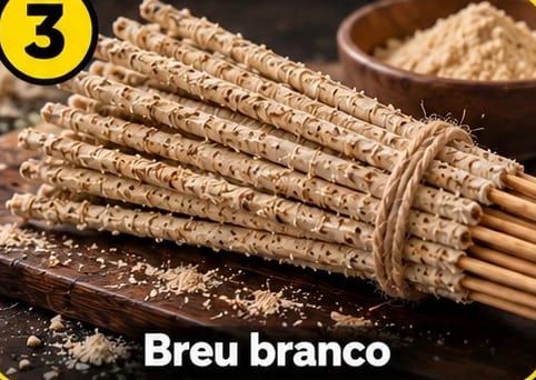 Breu branco: feixe de varetas claras cobertas de resina, amarrado com barbante
